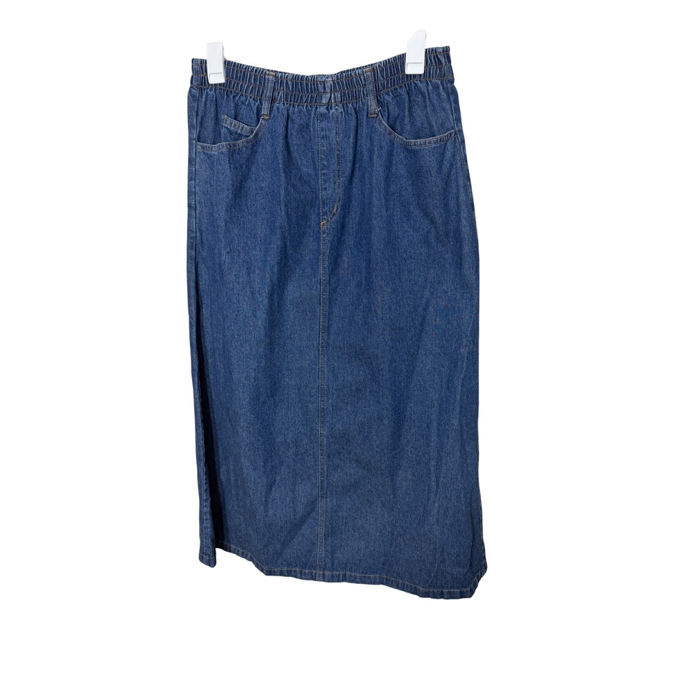 Venice Blues‎ Vintage Denim Midi Skirt Medium Wash Elastic Waist Made in USA 14